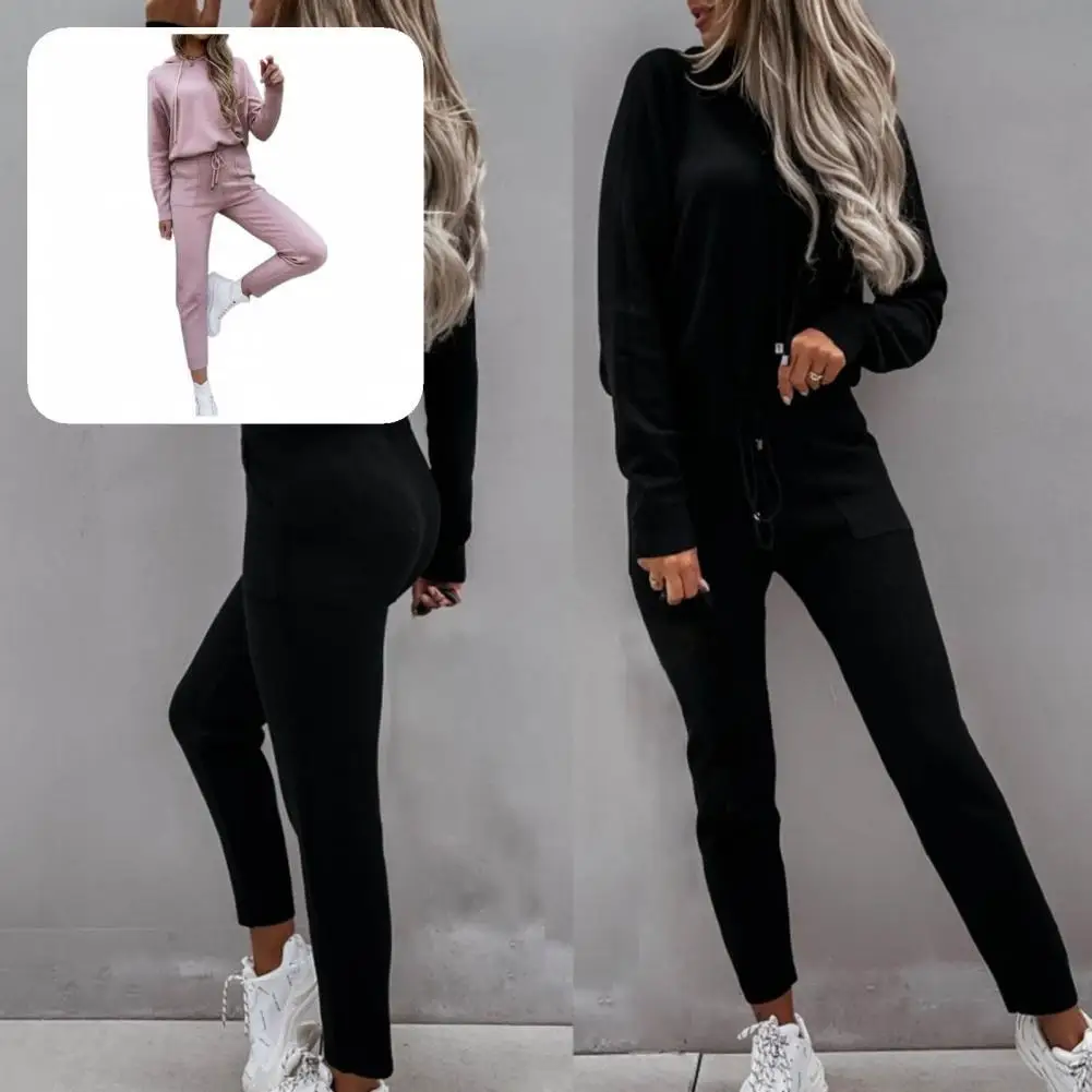 

1 Set Women Tracksuit Fashionable Pure Color Autumn Winter Tracksuit Long Pants Warm Autumn Tracksuit