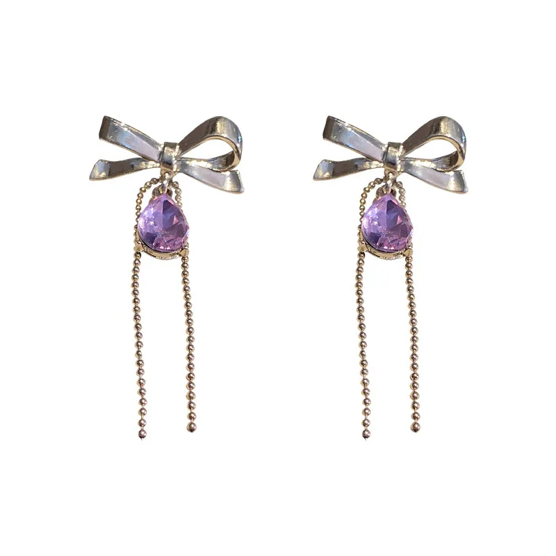

Vintage Water Drop Pendant Crystal Bow Dangle Earrings For Women Trendy Beads Chain Tassel Earrings Jewelry