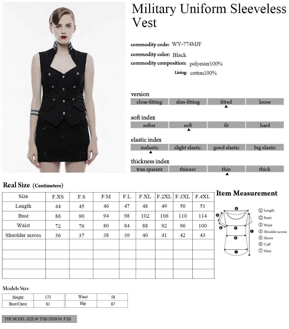 

PUNKRAVE Women's Military Uniform Sleeveless Vest Gothic Striped Woven Slim Fit PU Leather Decoration Waistcoat