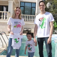 2021 summer new kids outfits family matching clothes cartoon cute little dinosaur short sleeved t shirt parent child outfit