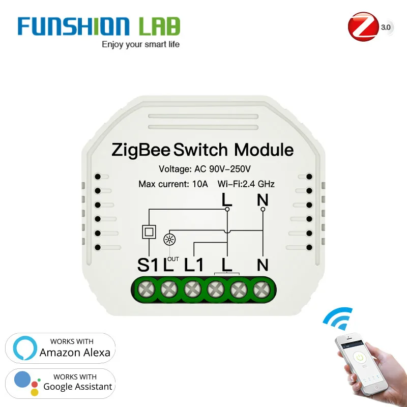 

Tuya ZigBee 3.0 Smart Light Switch Module Smart Life/Tuya Wireless Remote Control, Work with Alexa Google Home for Voice Control