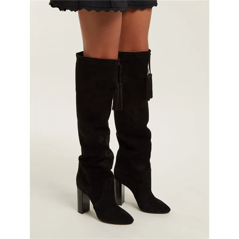 style 17 Emma king/botas mujer invierno/Бежевые Замшевые ботфорты на Высоком толстом каблуке с острым носком элегантная женская обувь Zapatos De Mujer - Цвет: style 17