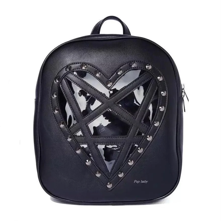 Черный рюкзак из искусственной кожи в готическом стиле темно ранец Harajuku Lolita