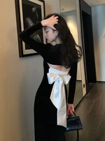 black french style temperament entry lux socialite niche long dress velvet dress annual party banquet small dress for women