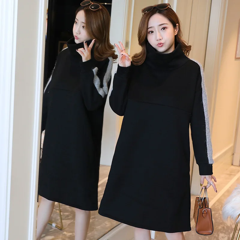 Теплое флисовое платье для беременных корейская мода бархатное кормления грудью