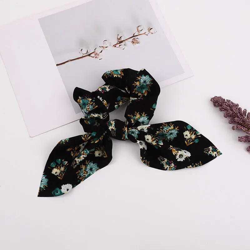 

Fashion Bows Knotted Scrunchies Ponytail Hair Accessories For Women Floral Print Elastic Hair Bands Rabbit Ears Satin Hair Tie