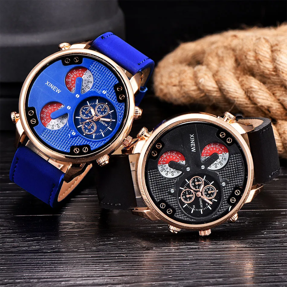 

Mens Brand Watches Leather Band Big Quartz Watch