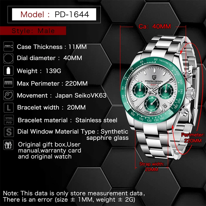 

PAGANI DESIGN Waterproof Sports Quartz Watches Men Top Lxury Brand Business Watch Sapphire Glass All Stainless Steel Mens Watch