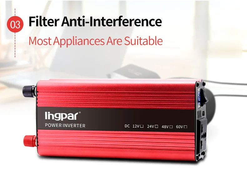 Lingpar Power Inverter 2200W 12 220 V Voltage Transformer DC To AC 12V To 220V Dual Socket Modified Sine Wave Charger Converter