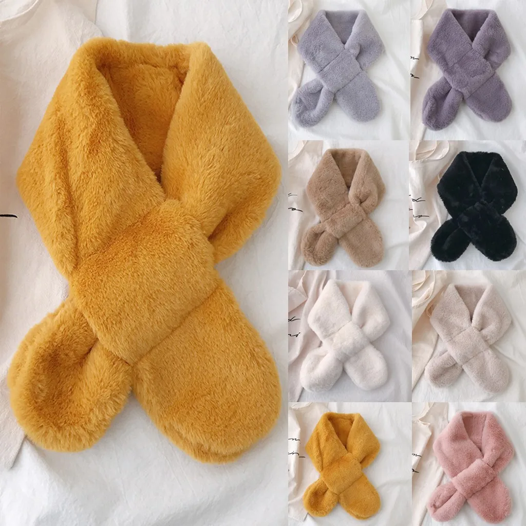 2019 женский шарф модный зимний из искусственного меха чистый цвет верхняя одежда