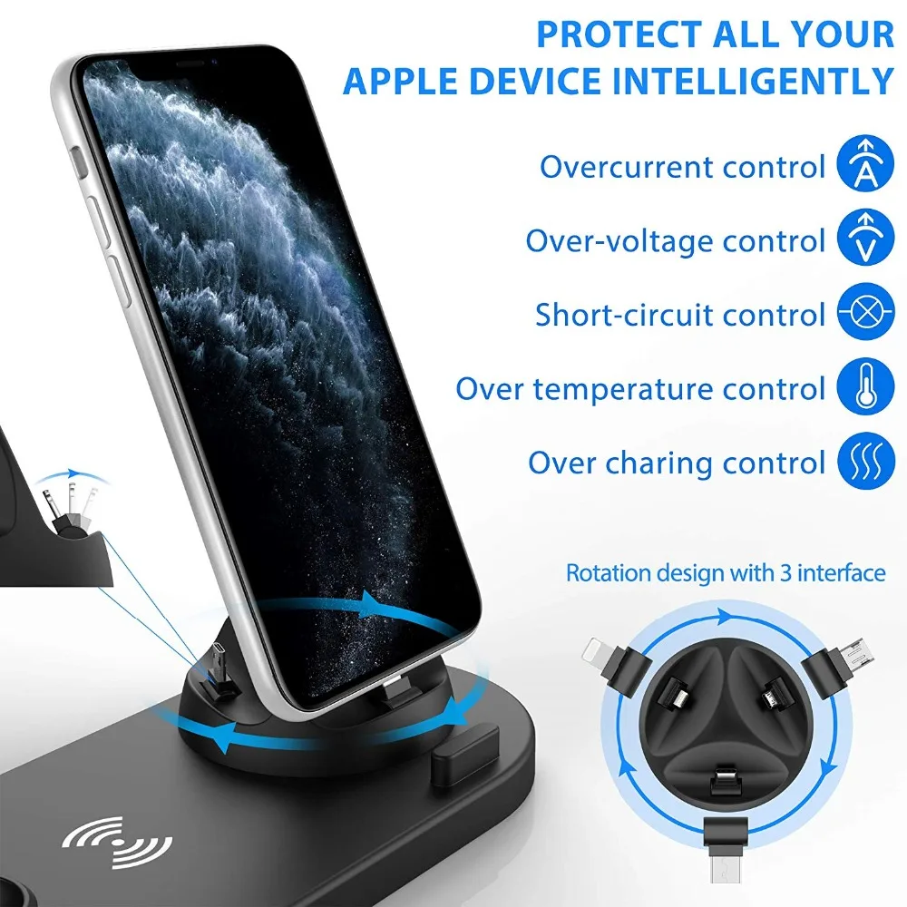 

Qi Wireless Charger Docking Station Phone Charger Stand For Apple Watch SE 6 5 4 3 2 1 iPhone 11 Pro XS MAX XR 8 X Airpods Pro