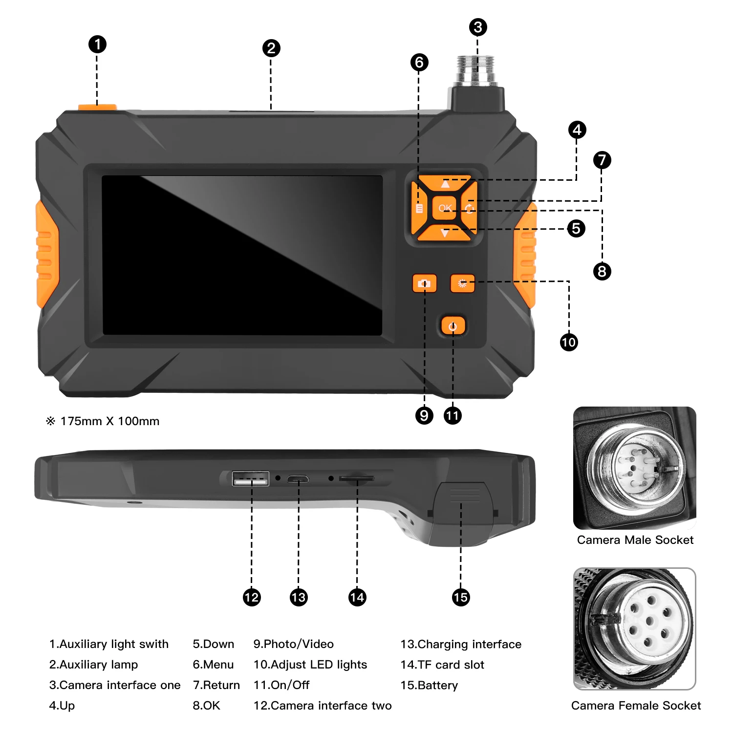 Newest HD1080P 8MM Lens Screen inspection endoscope camera waterproof borescope 4.3 inch HD TFT IPS Car Monitor | Безопасность и