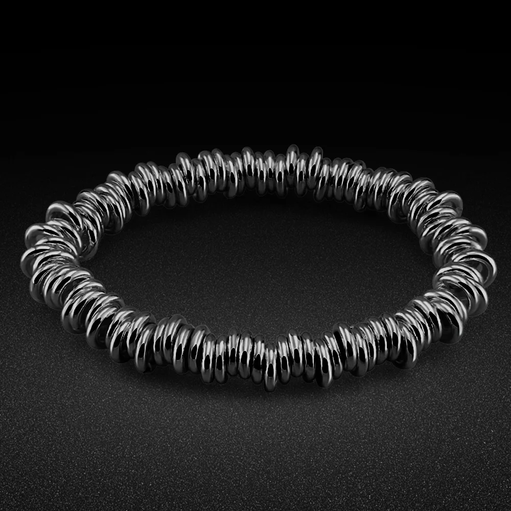 

Punk Men Jewelry Black Fashion Charms 100% 925 Sterling silver Bracelet For Women Polycyclic Stretch Bangle Chain Accessories
