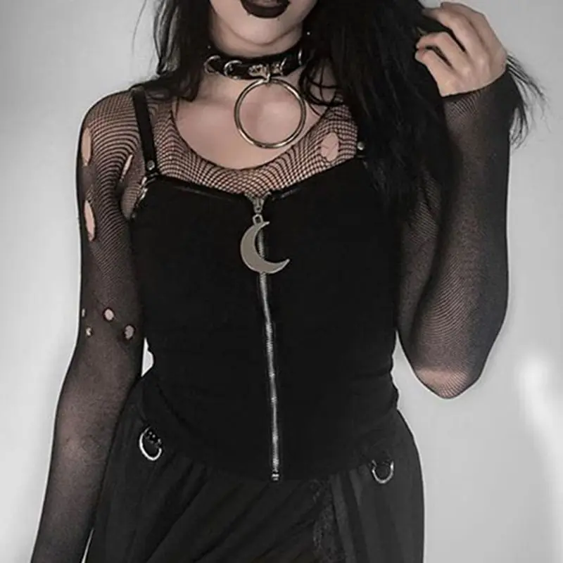 Женский короткий топ Goth черный облегающий на молнии в готическом стиле панк