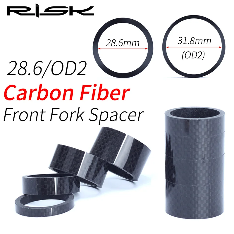 

RISK 5pcs/lot Full Carbon Fiber Bicycle Headset Spacers For 28.6-31.8mm OD2 Stem Headset Parts MTB Road Bike Fork Carbon Washer