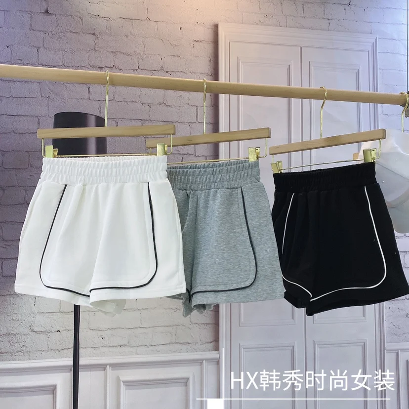 

Fashion A- Line Wide Leg Shorts Women 2021 Summer Korean Style Cotton Contrast Color Loose Sport Shorts Female Biker HotPants