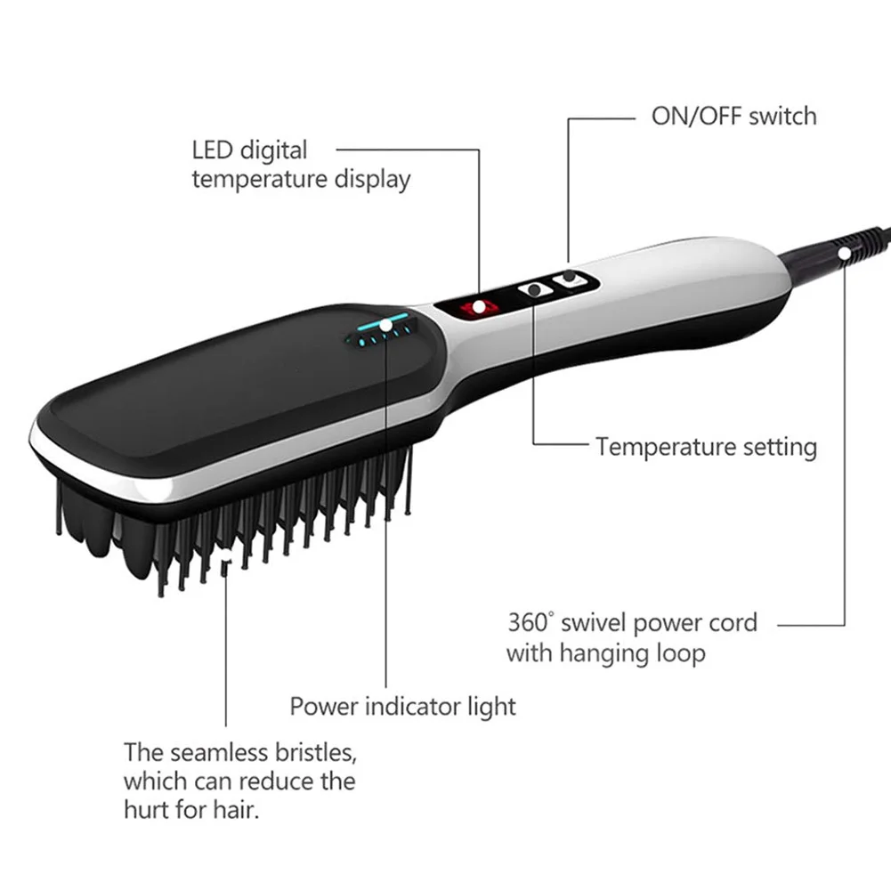 Светодиодный выпрямитель для бороды с ионным дисплеем мужчин расческа