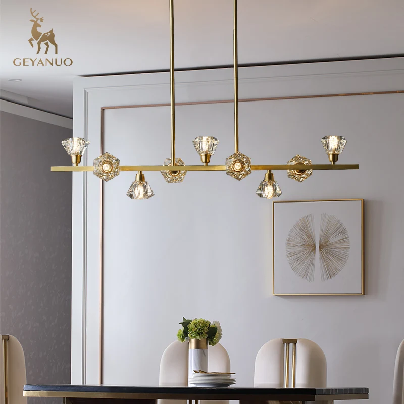 

Postmodern light luxury crystal lamp simple atmosphere all copper dining room living room molecular chandelier