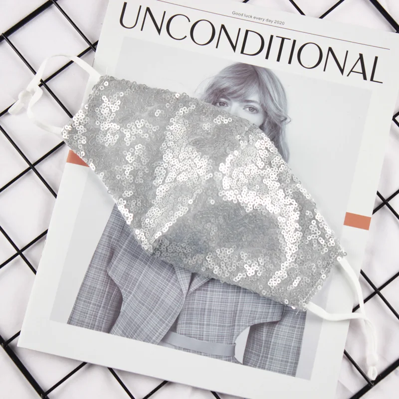 

Sequins Cotton Women Face Mask Dustproof Outdoor Respirator Breathable Washable Reusable Earloop Adult Face Mouth Masks