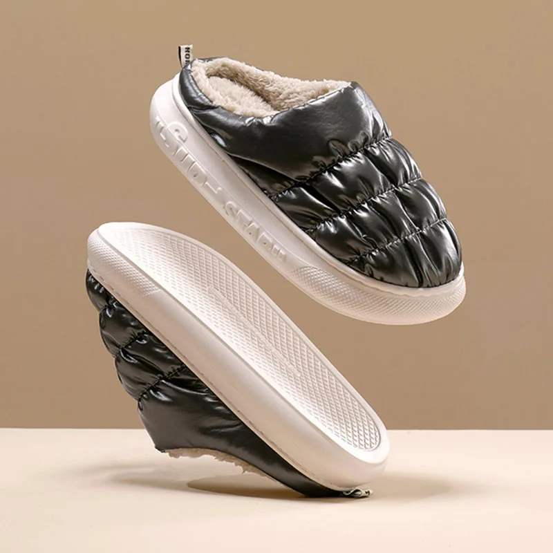 

House Slippers Men Winter Slippers New Plush Warm Waterproof EVA Home Shoes Mens Soft Comfortable Non Slip Cotton Shoes Indoor