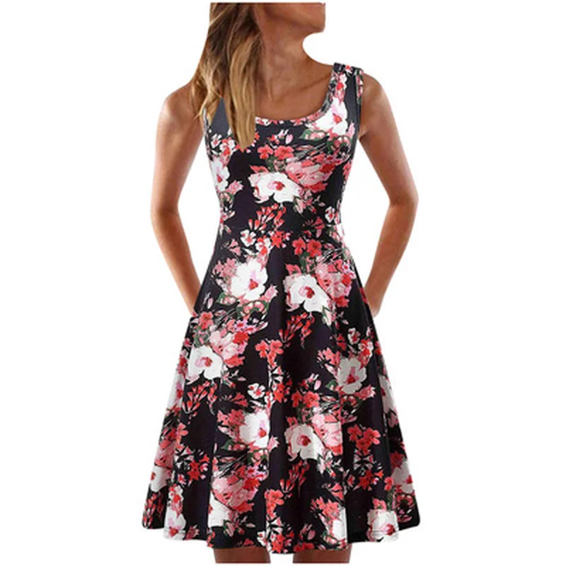 

Sleeveless Dress Summer Women Clothing Casual A Line Slim Midi Dresses Boho Beach O Neck Vest Harajuku Dress vestido feminino