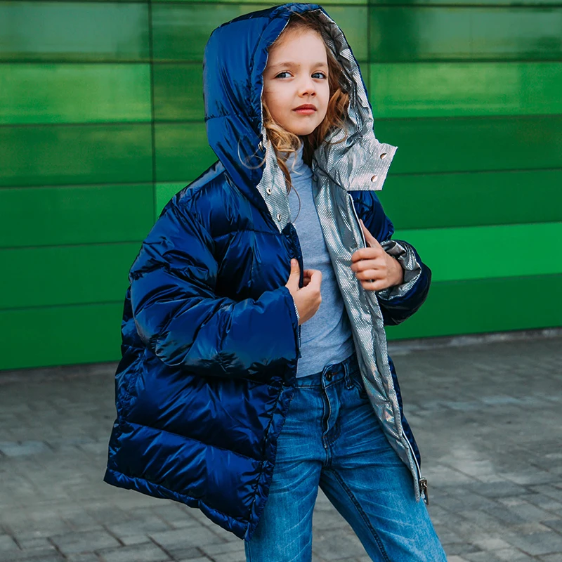 HH Children Fashion Winter Jacket For Girls Warm Hooded Down Coat Boys Double-sided Jackets Waterproof Coats Baby Kids Parka | Детская