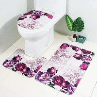 3pcs set purple flower bathroom carpet toilet u type bath mats set non slip pedestal floor rug lid toilet seat cover bath mat