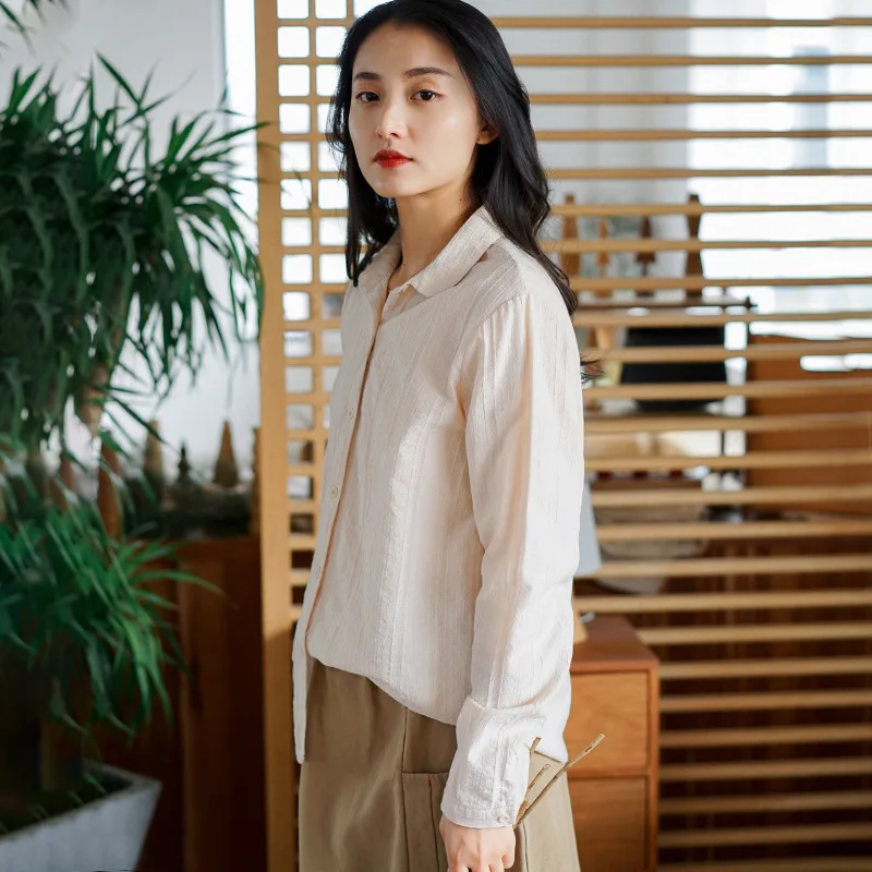 Johnature Женские полосатые рубашки блузки на каждый день топы с длинными рукавами 2020