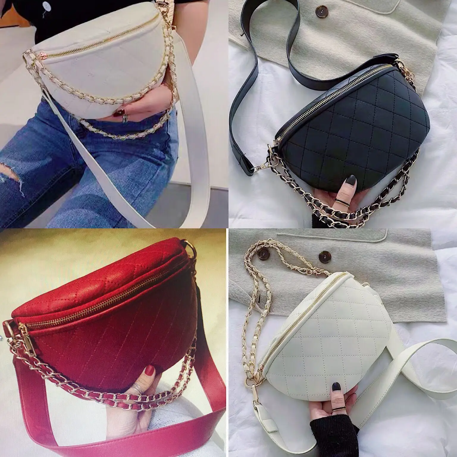 Женская сумка на груди новинка 2018 талию с бриллиантами красная черная Джокер