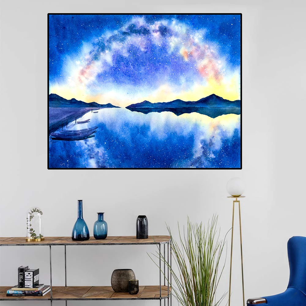 

Canvas Art Oil painting Fantasy nebula over the lake Wall Decor Colorful Picture Modern Home Decoration For Living room Office