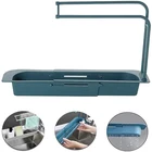 Телескопический держатель для раковины, расширяемая корзина для хранения, держатель для губки и мыла, лоток для раковины для домашней кухни (синий)