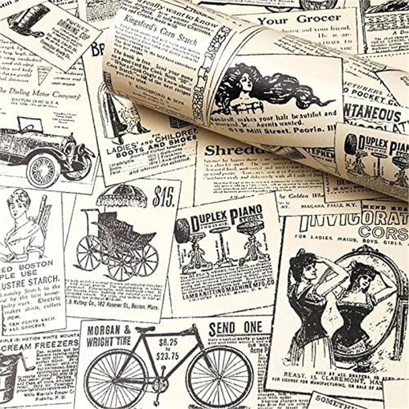 Vintage Newspaper  Vinyl Self Adhesive Peel and Stick Wallpa