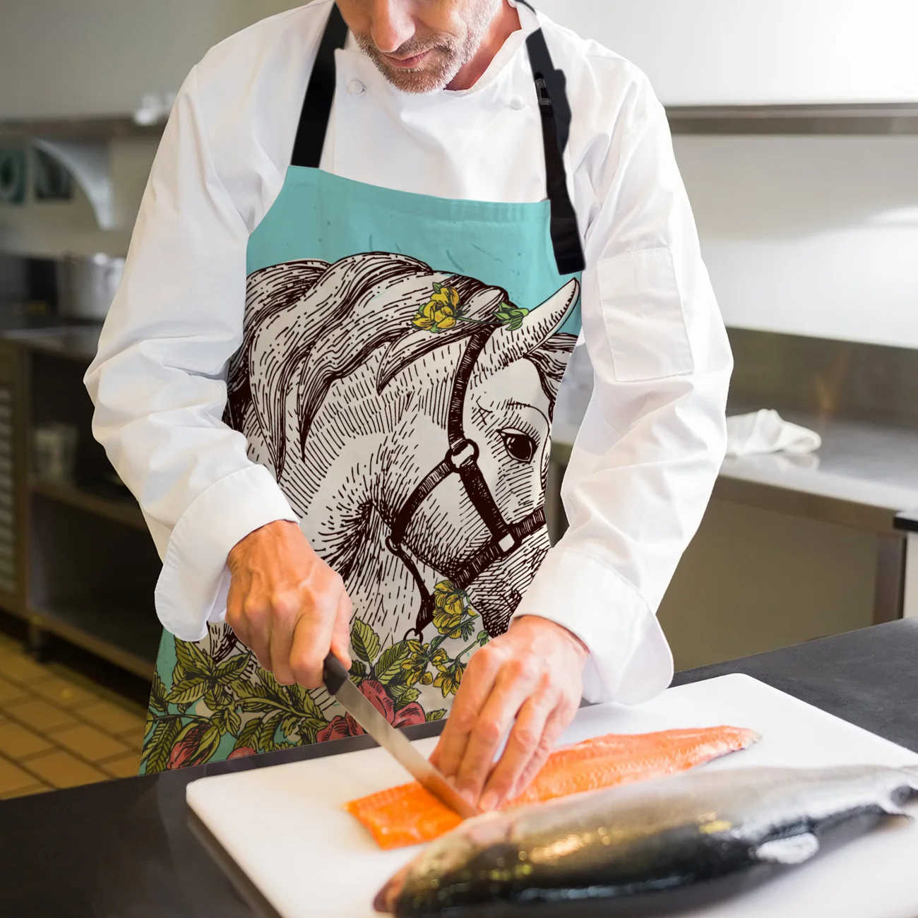 Животные в богемном стиле белый конский фартуки с принтом кухня домашний холст