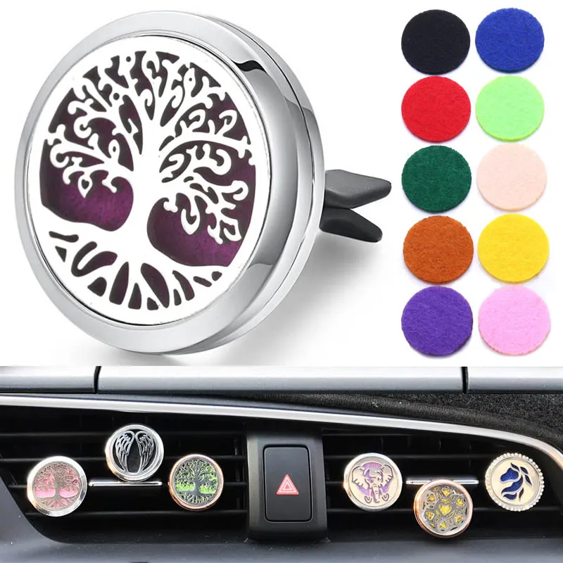 

30mm Tree of Life Stainless Steel Car Air Freshener Perfume Essential Oil Diffuser Locket Random Send 1pcs Oil Pads as Gift 4579