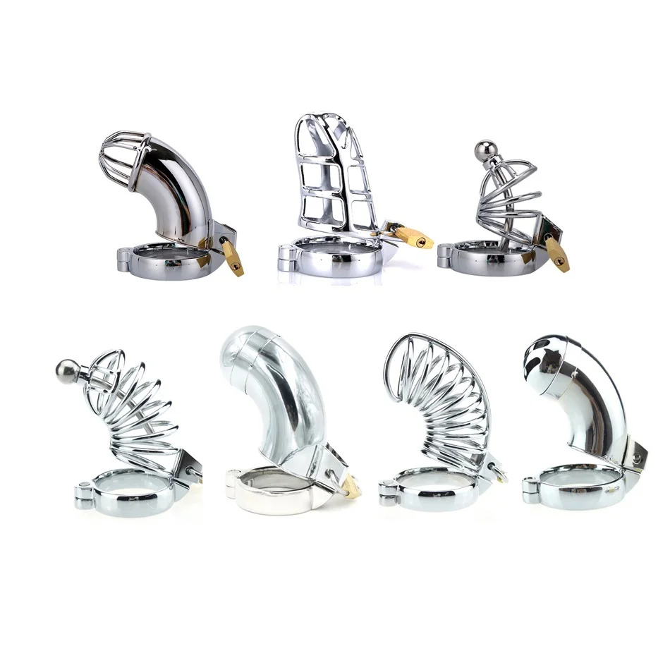 

FOR Stainless Steel Penis Cage with Lock Male Chastity Device 40mm 45mm 50mm Penis Ring Cock Cage Sex Toys for Men RYCB-001