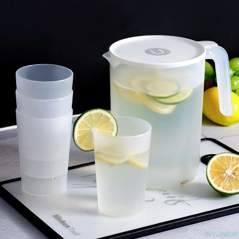 

Pitcher Plastic Cold Water Bottle And Cups Set Home Large Capacity Water Jug