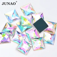 junao 12mm 20mm ab color glue on rhinestone fancy square stone gems flatback crystal diamond acrylic strass for jewelry clothing