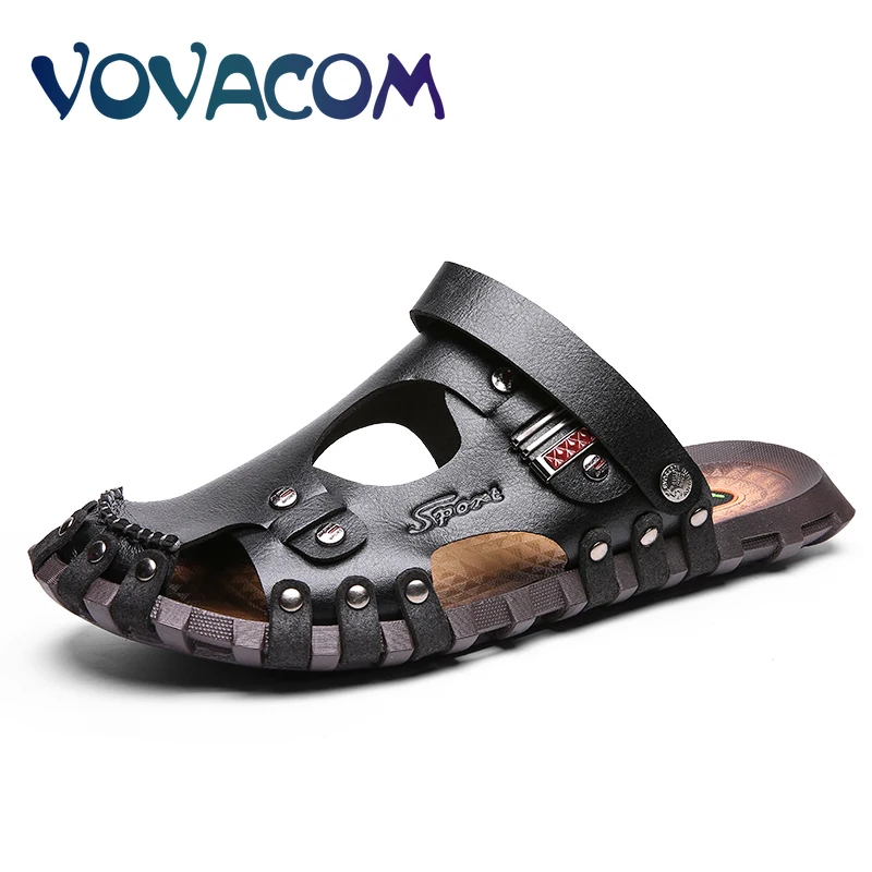 

Мужские сандалии без шнуровки, дышащие кожаные пляжные тапочки, брендовая Повседневная Удобная обувь, размеры 38-47, лето
