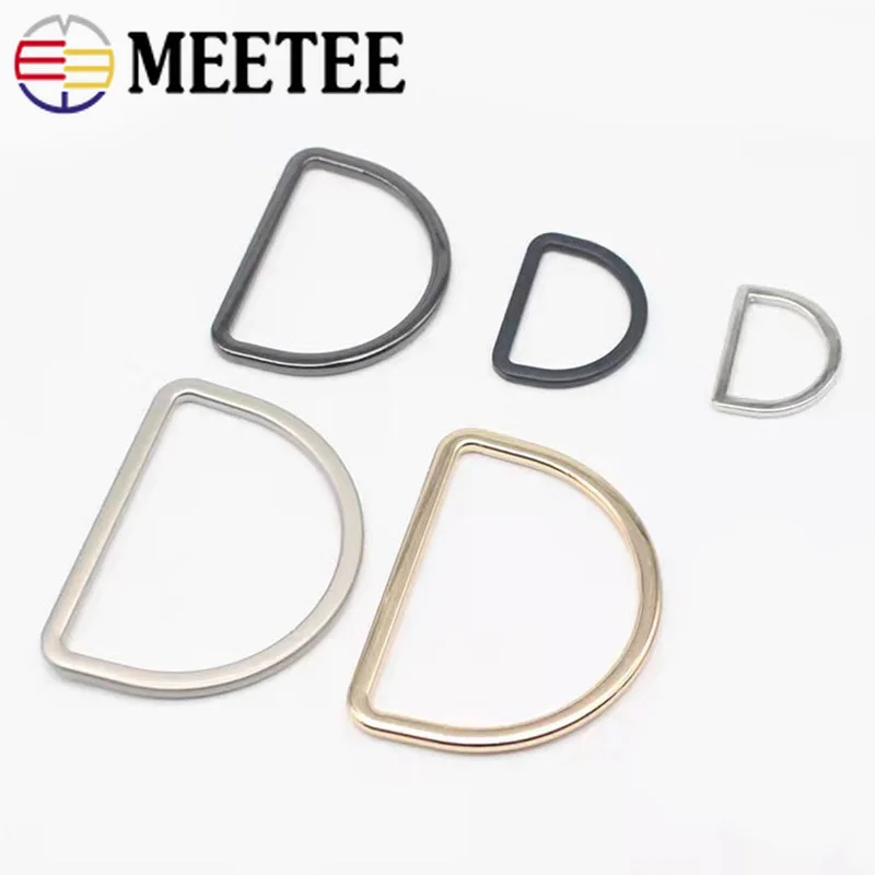 Meetee 10Pcs 20-50mm Metal D Ring Buckle Bag Strap Hook Loop Clasp Webbing Hang Buckles DIY Leather Craft Garment Sew Accessory