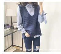 sweater vest women v neck solid pocket loose simple knitted casual womens elegant autumn daily outwear all match ol sweaters new