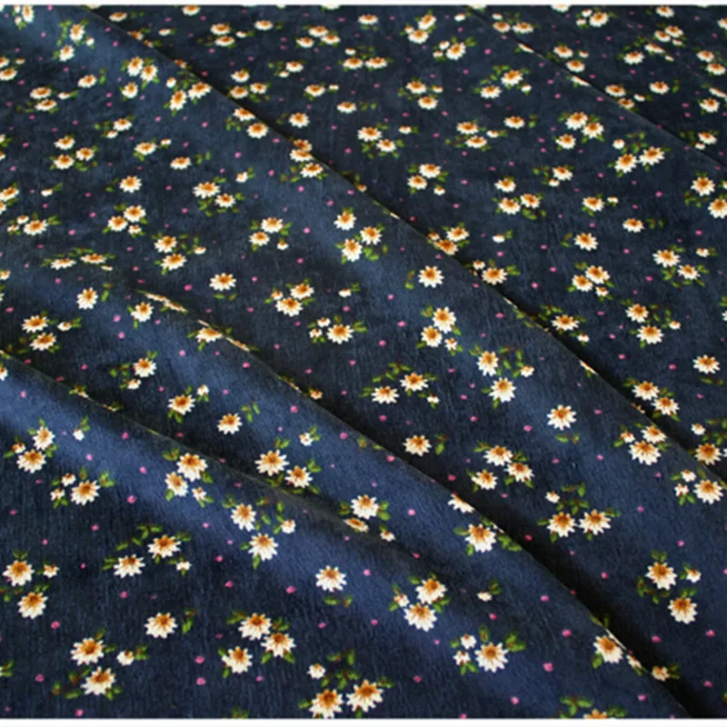Половина метра Свежий маленький цветочный принт хлопок Вельветовая ткань для