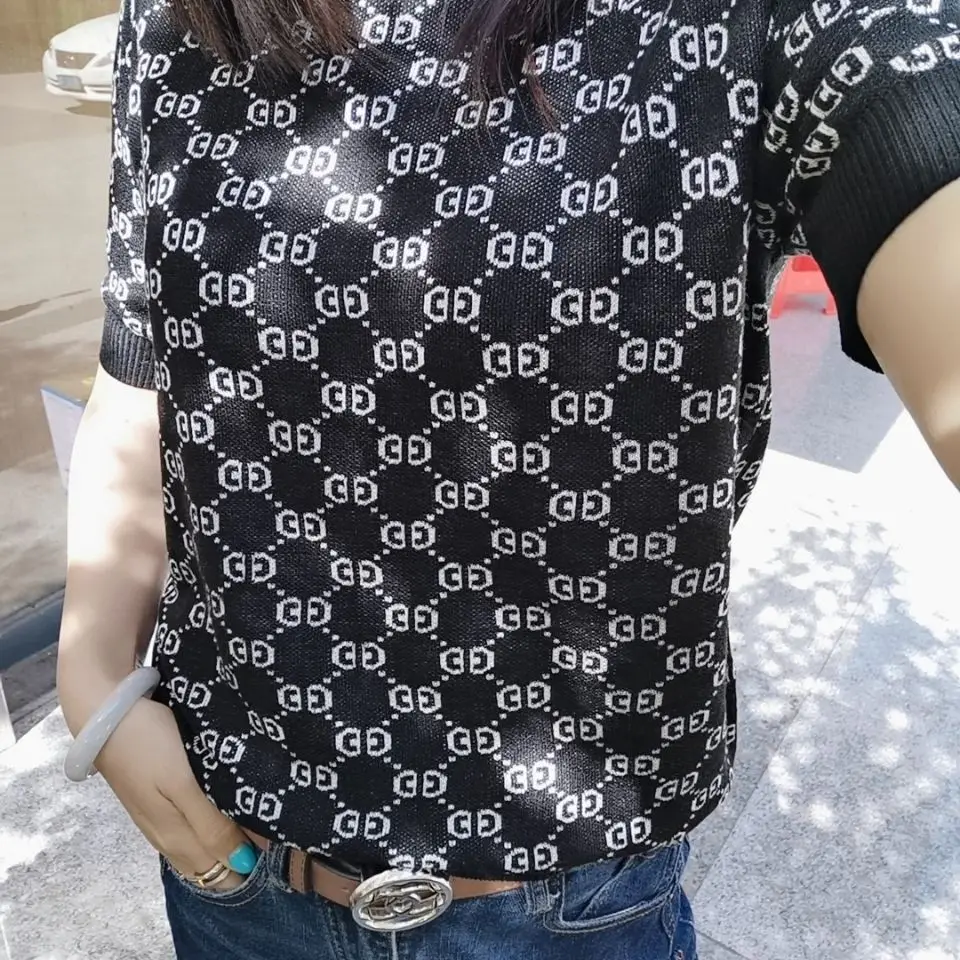 

2020 spring and summer new temperament short sleeve knitted bottomed shirt casual versatile T-shirt retro with loose top