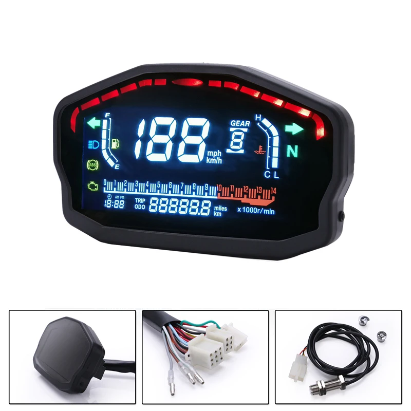 

Motorcycle Universal Led Liquid Crystal Speedometer Digital Odometer Speed Adjustable 1-6 Speeds for Bmw Honda Ducati Kawasaki Y