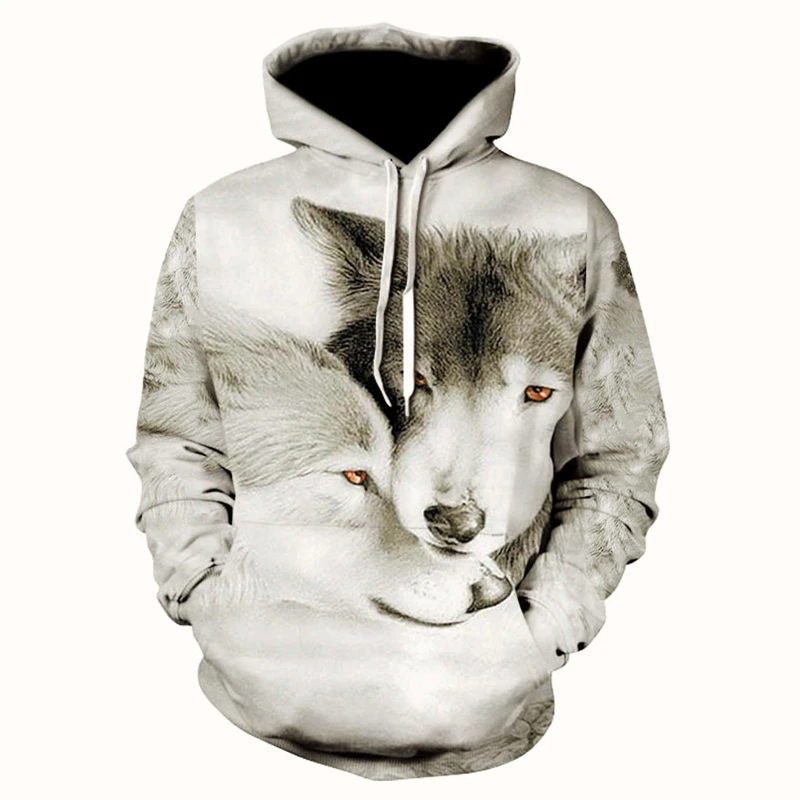 

Hoodie 2021 spring top 3D printing white wolf head Harajuku men's and women's long-sleeved pullover domineering clothing