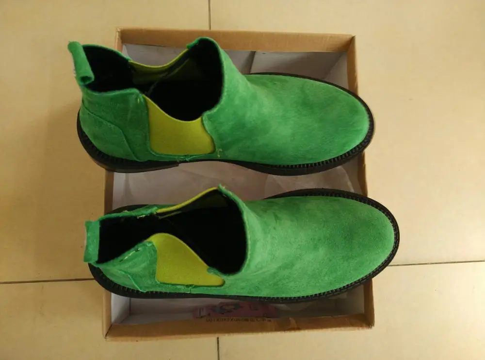 Green black sole Весенние матовые ботинки «Челси» из натуральной кожи; женские повседневные ботинки; модная женская обувь в консервативном стиле; обувь на плоской подошве; 7 ярких цветов - Цвет: Green black sole