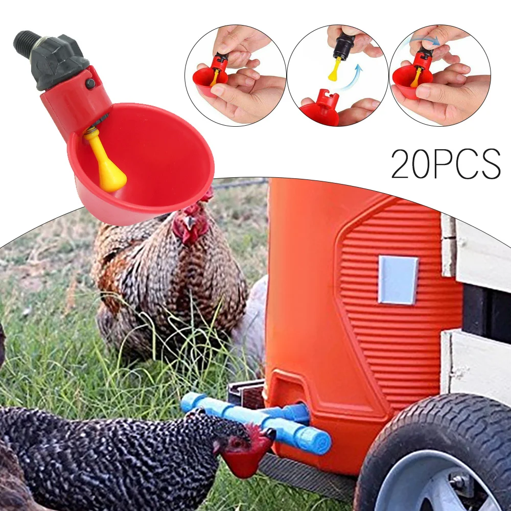 

20PCS/Sets Red Quail Waterer Animal Feeders Automatic Bird Coop Feed Poultry Chicken Fowl Drinker Water Drinking Cups New