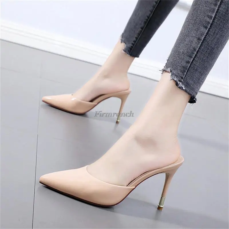 

Women's shoes slippers 2021 Amoi new stiletto pointed toe wear half slippers Baotou lazy sexy high-heeled slippers