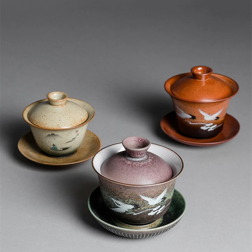Чайный набор с эмалью Gaiwan расписанный вручную керамический чайный кунг фу чайная