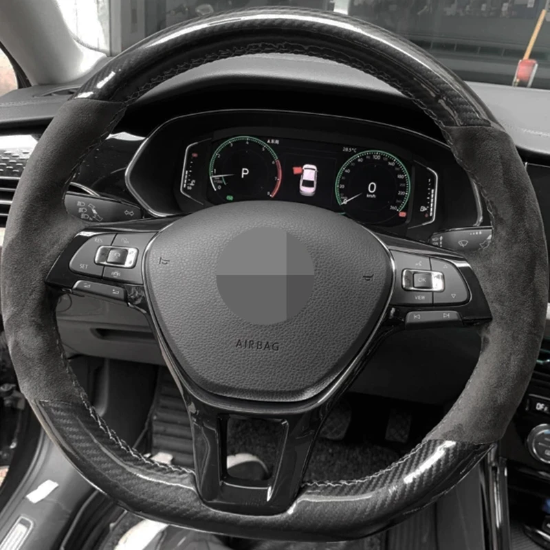 

Car Steering Wheel Cover DIY Hand-Stitched Non-slip Black Carbon Fiber Suede For Volkswagen Golf 7 Mk7 Passat B8