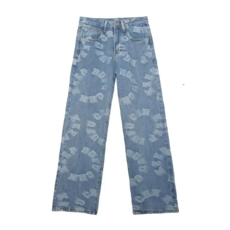 

Fashion Women High Waist Jeans Straight Loose Denim Pants Female High Street Trousers Jeans Y2K Plus Size 3D Letter Printing 34